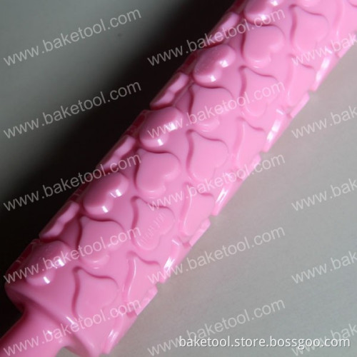 Plastic Pink Heart Pattern Cake Fondant Rolling Pin